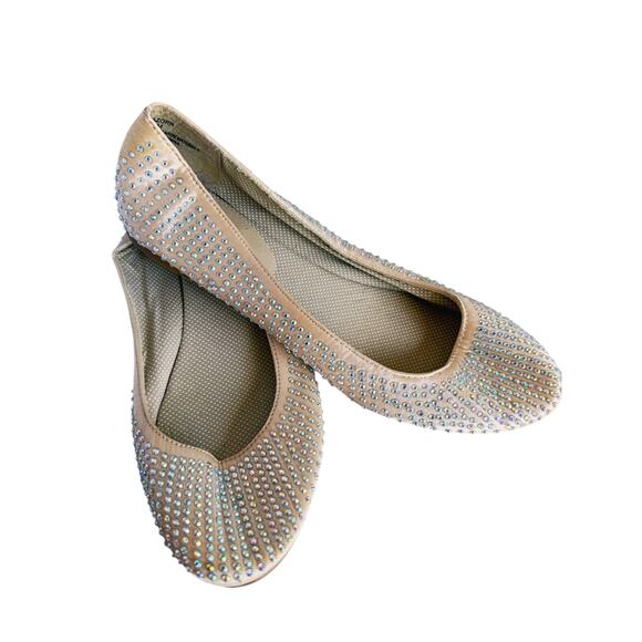 Madden Girl Rhinestone Ballet Flats Slip On Beige Diamond 8.5 M Balletcore Glam - Picture 2 of 8